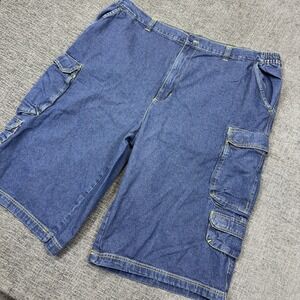 King Size Cargo Jean Shorts Mens 46 Big Tall Blue‎ Baggy RL Denim Jorts 15" Y2K